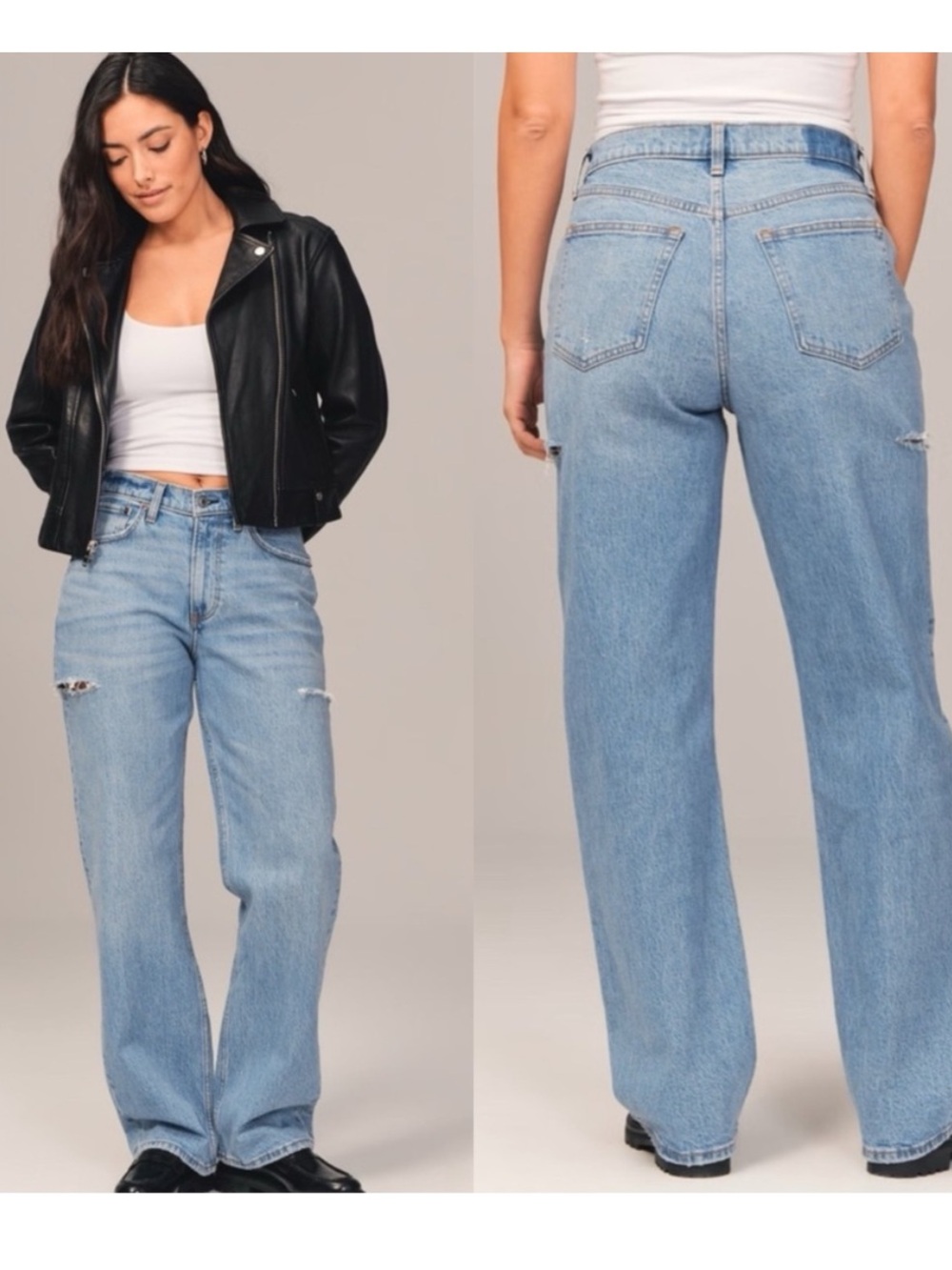ABERCROMBIE & FITCH The 90's Baggy Low Rise Slashed
Cotton Denim Jeans